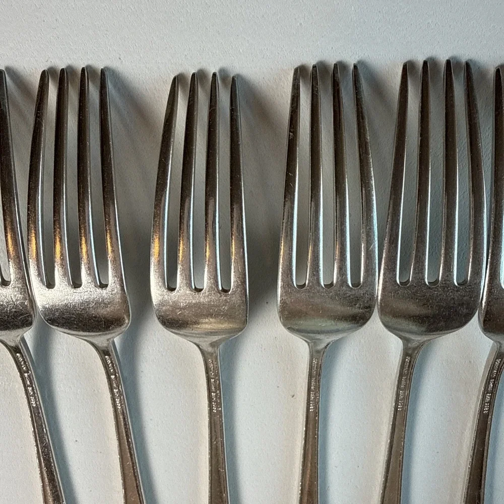 Gorham Flatware Lady Caroline Silver Plate 6 Dinner Forks 1933 Fan Tip Classic